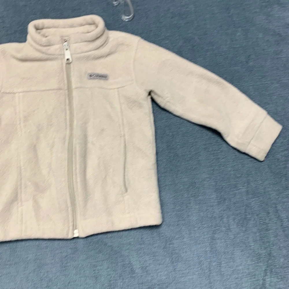 Columbia Fleece Jacket Boys 3T Beige Logo Full Zip Mock Neck Long Sleeve Winter